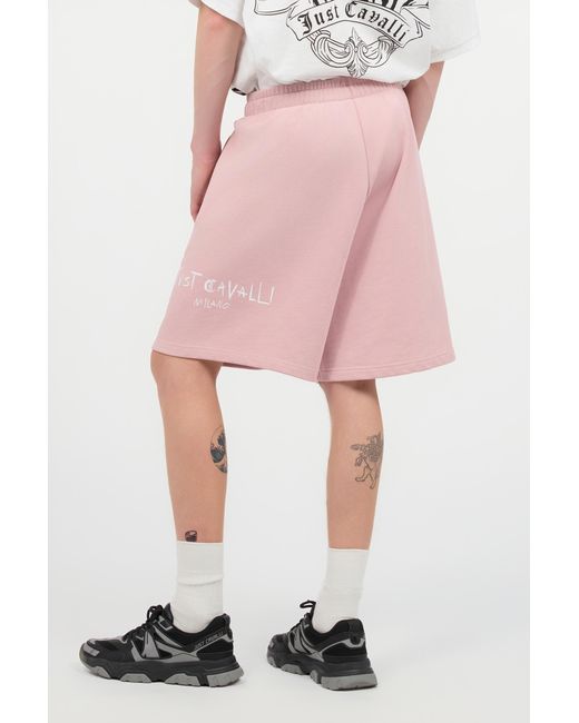 Roberto Cavalli Pink Sports Shorts With Logo for men