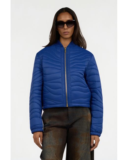 Roberto Cavalli Blue Quilted Bomber Jacket