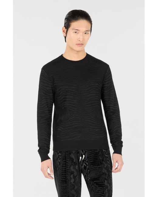 Roberto Cavalli Black Sweater With Zebra Pattern for men