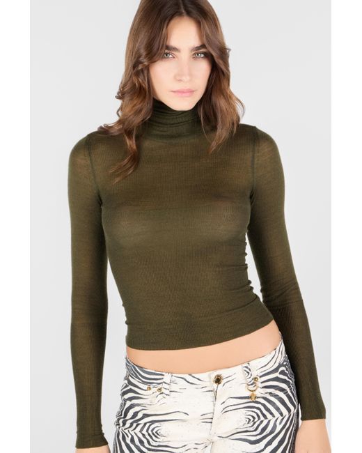 Roberto Cavalli Green Silk/Wool-Blend Turtleneck