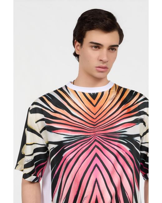 Roberto Cavalli Red Ray Of Paradise Print Silk T-Shirt for men