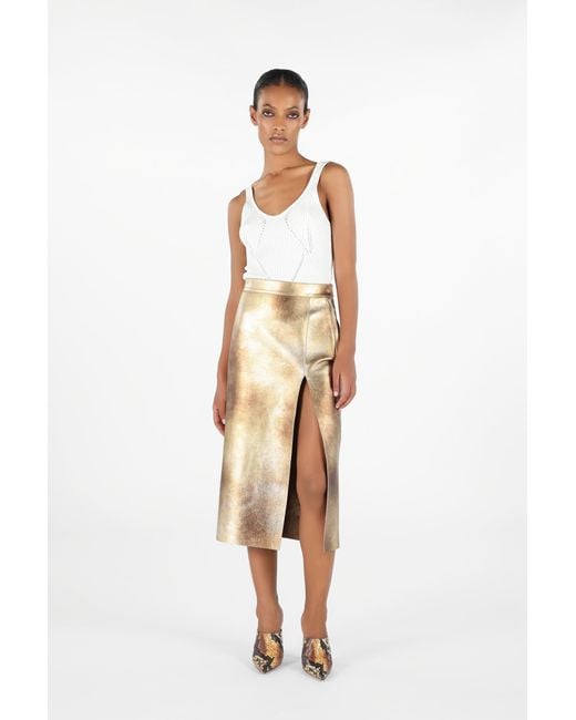 Roberto Cavalli Natural Laminated Leather Skirt
