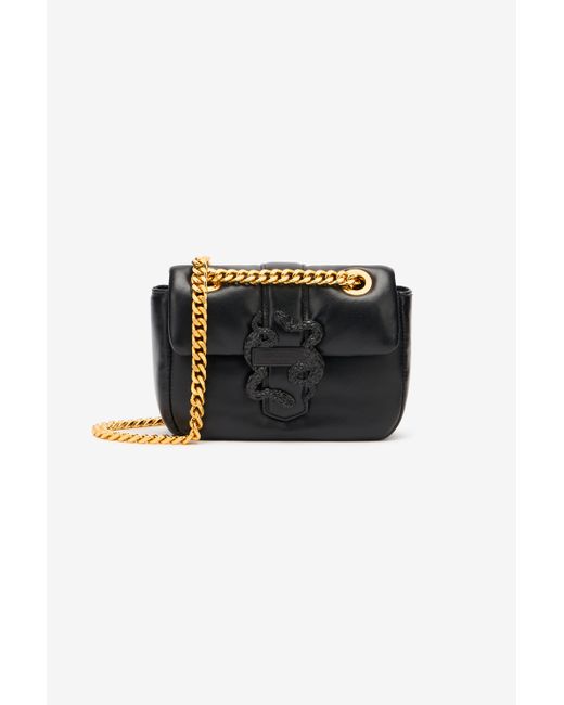 Roberto Cavalli Black Small Crossbody Bag With Mirror Snake
