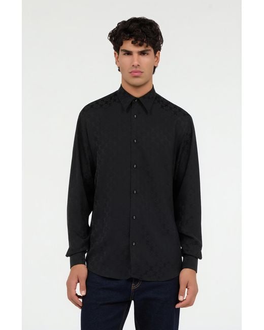 Roberto Cavalli Black Shirt With All-Over Monogram Mirror Snake for men
