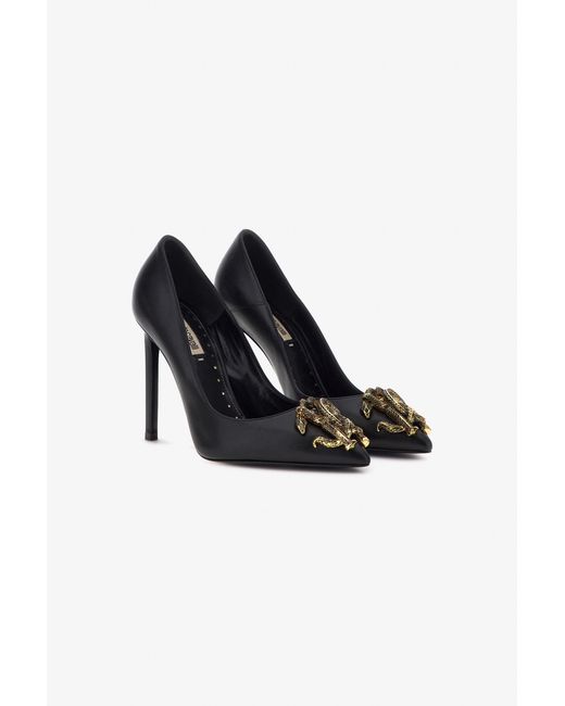 Roberto Cavalli Black Décolleté With Monogram Mirror Snake