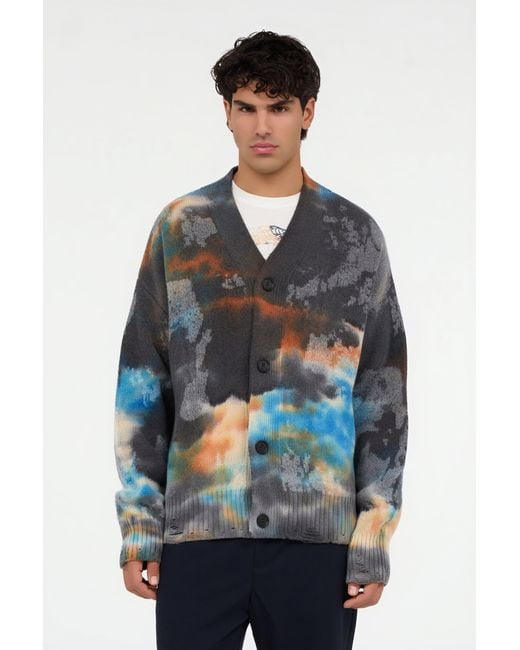 Roberto Cavalli Multicolor Sweater With Rusty Stain Print for men