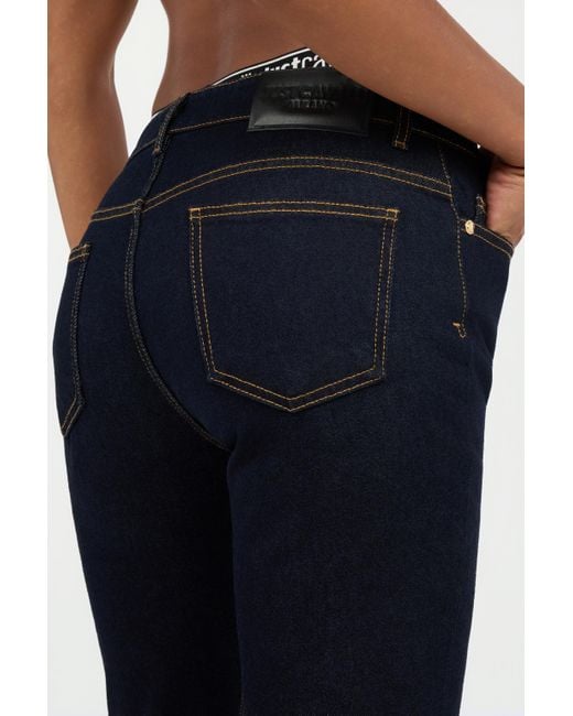Roberto Cavalli Blue Dark Straight Leg Jeans With Contrast Stitching