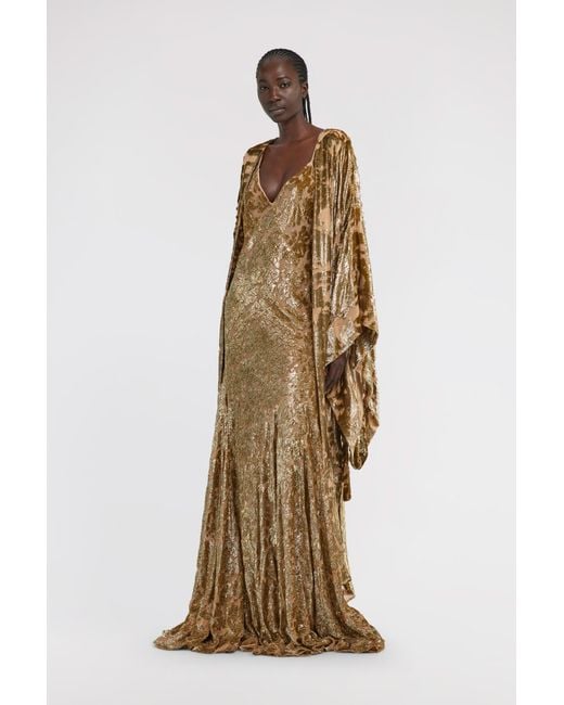 Roberto Cavalli Metallic Long Velvet Devore Gown