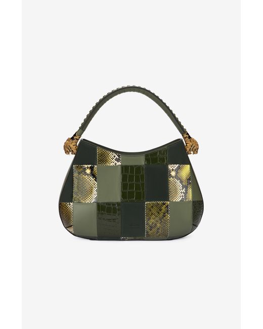 Roberto Cavalli Green Hobo Roar Bag Mit Patchwork