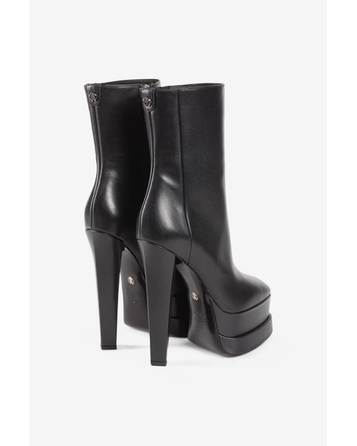 Roberto Cavalli Black Plateaustiefel Aus Leder