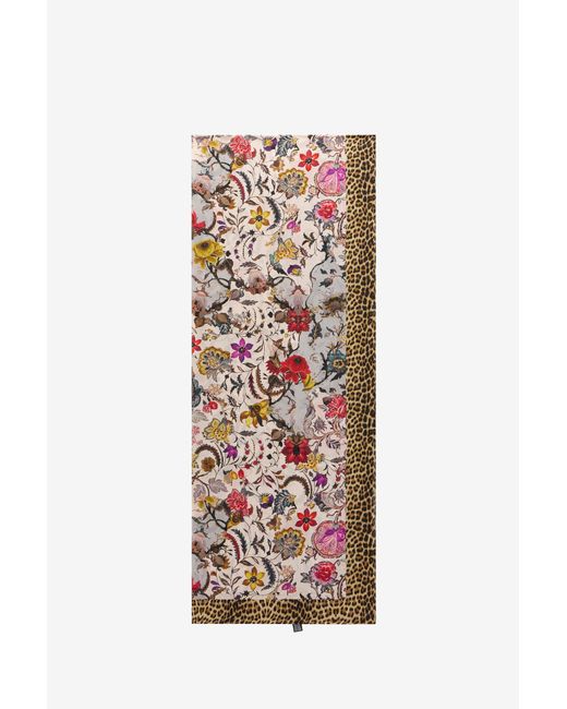 Roberto Cavalli White Silk Stole With Florentine Flowers Print