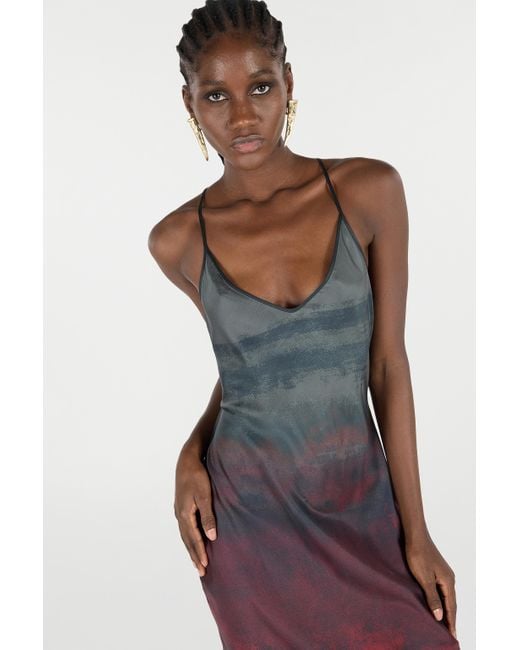 Roberto Cavalli Red Long Slip Dress With A Mottled Effect