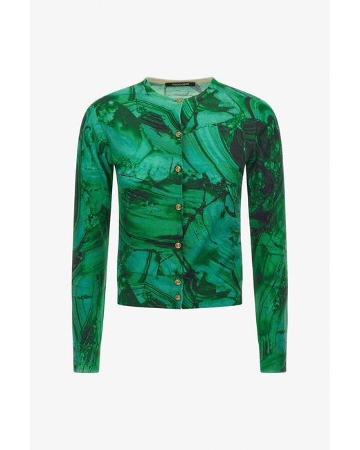 Roberto Cavalli Green Malachite Printed Cardigan