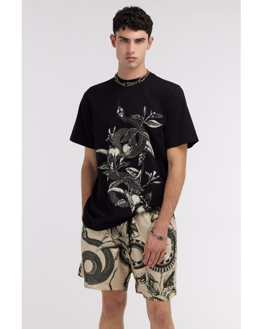 Roberto Cavalli Black Lemon And Snake Print T-Shirt for men
