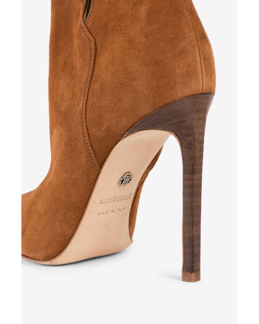 Roberto Cavalli Brown Mirror Snake Ankle Boots