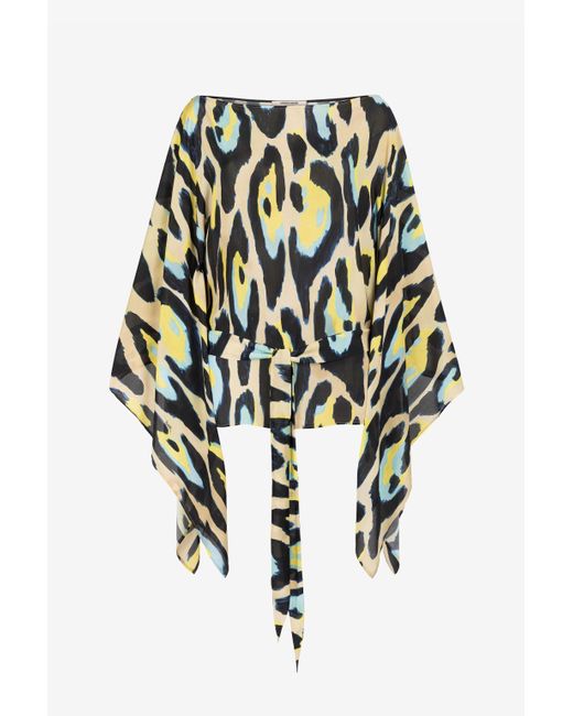 Animal-Print Draped Blouse Roberto Cavalli de color White