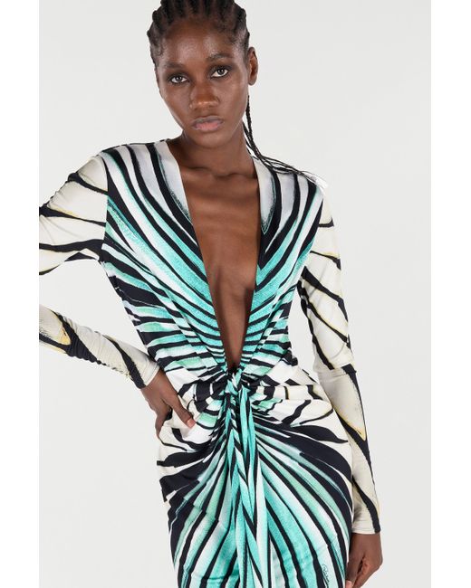 Roberto Cavalli Blue Ray Of Sea Print Dress Maxi