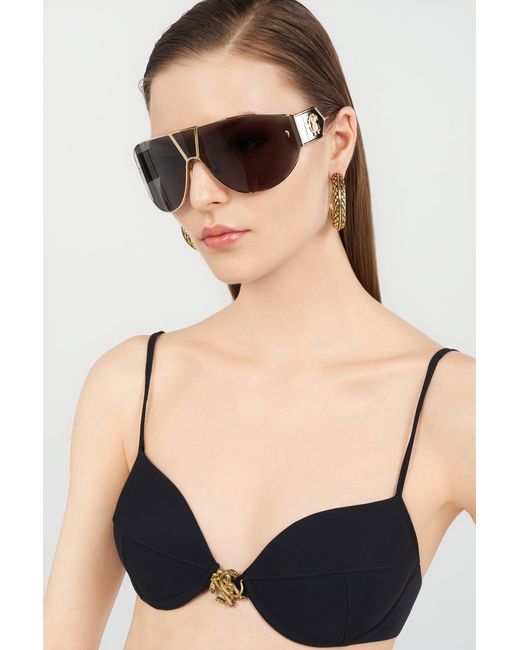 Roberto Cavalli Gray Wide Mask Embellsihed By Two Small Fangs