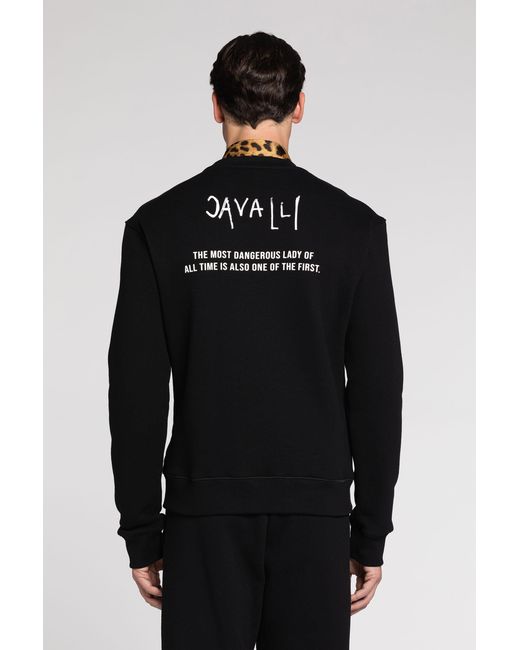 Roberto Cavalli Black Embroidered Cotton Sweatshirt for men