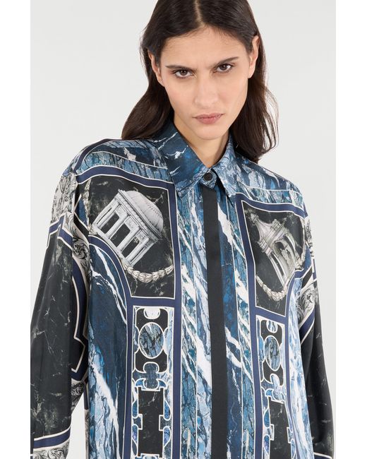 Roberto Cavalli Blue Short Silk Dress With Marble Print