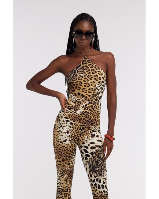 Roberto Cavalli White Top With Jaguar Skin Print
