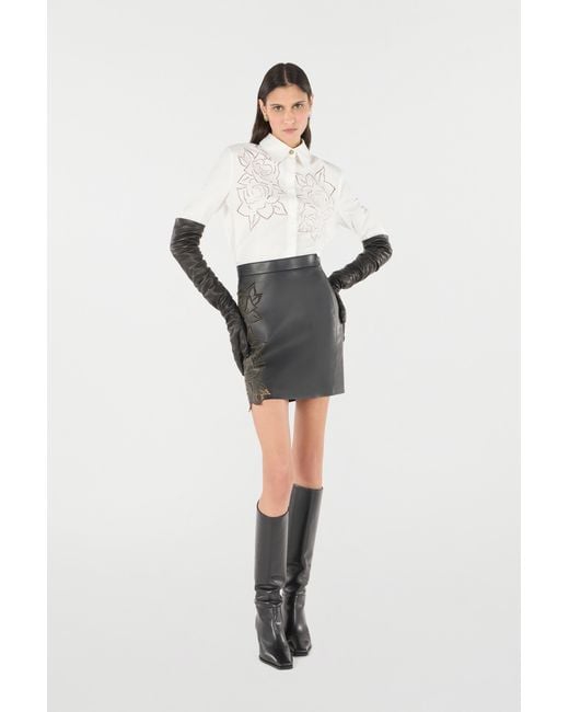 Roberto Cavalli Gray Perforated Rose Pattern Skirt