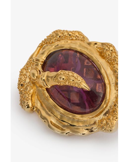 Roberto Cavalli Multicolor Golden Clip-On Earrings With Amethyst Stone