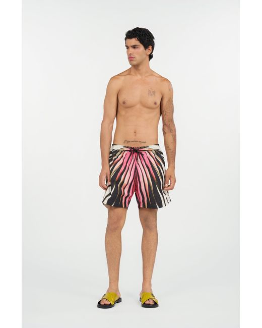 Roberto Cavalli Red Ray Of Print Nylon Sea Shorts for men
