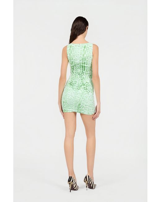 Roberto Cavalli Green Jaguar Mint Print Dress Mini