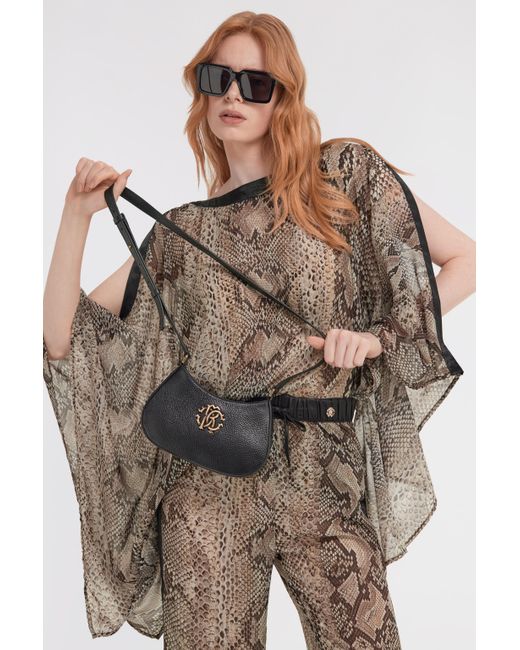 Roberto Cavalli Black Shoulder Bag With Rc Monogram