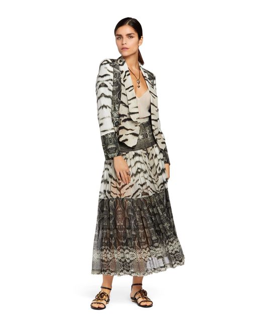 Roberto Cavalli White La Tigresse Reptilla Pleated Skirt
