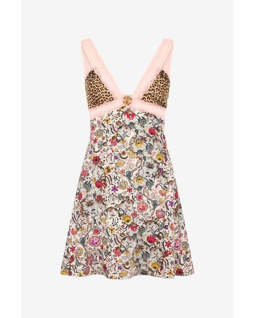 Roberto Cavalli White Florentine Flowers Print Mini Dress