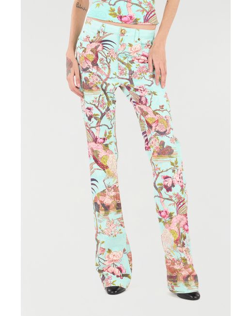 Roberto Cavalli White Hose Mit Oriental Bird Print