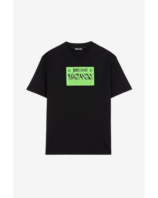 Roberto Cavalli Black Just Cavalli Logo-Print Cotton T-Shirt for men