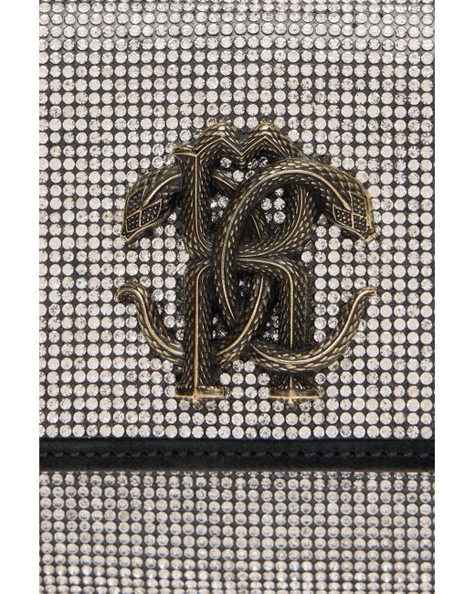 Roberto Cavalli Gray Clutch Mit Kristallen Und Monogramm Mirror Snake