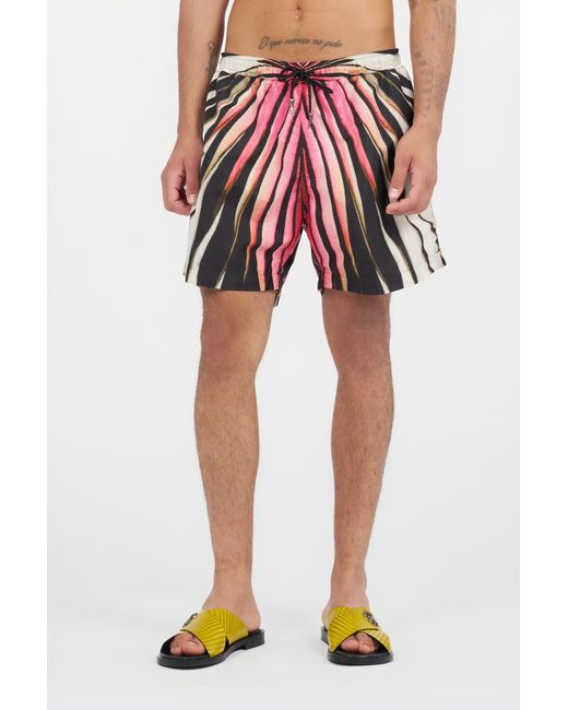 Roberto Cavalli Red Ray Of Print Nylon Sea Shorts for men