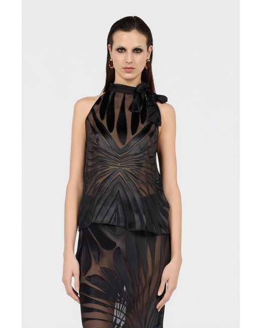 Roberto Cavalli Black Top With Ray Devoré Print