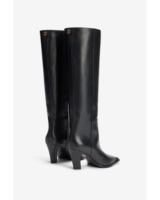 Roberto Cavalli Black Leather Boots With Mirror Snake Monogram