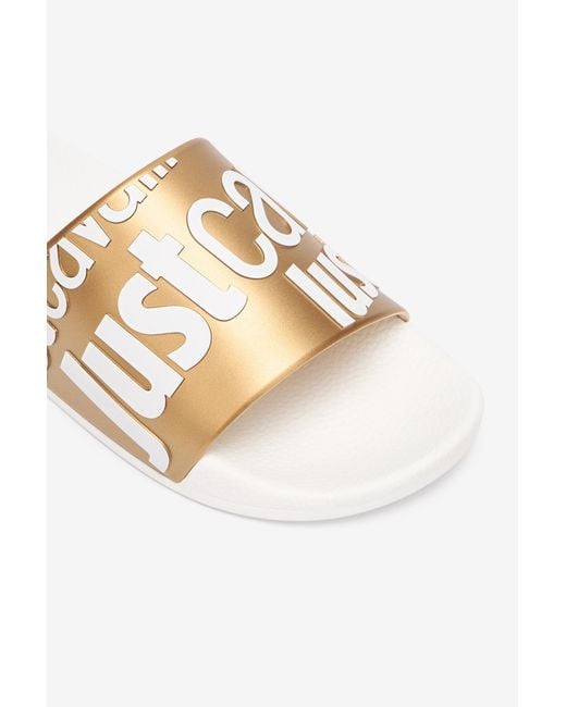 Roberto Cavalli Multicolor Slides With Lettering And Golden Band