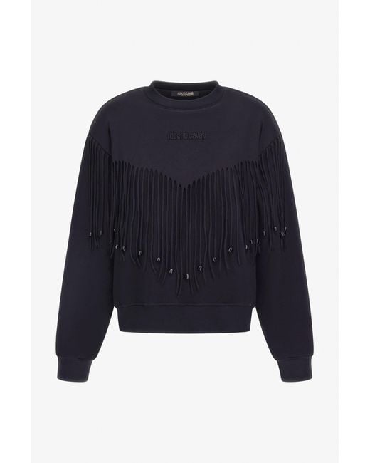 Roberto Cavalli Blue Fringed Sweatshirt
