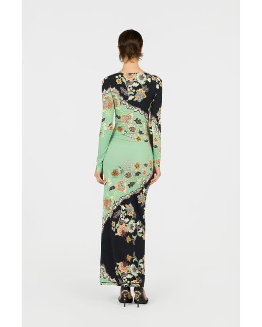 Roberto Cavalli Green Kimono Print Maxi Dress