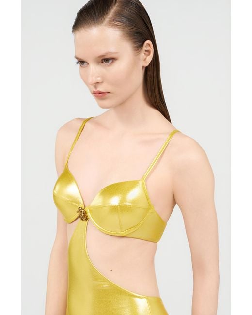 Roberto Cavalli Metallic Long Golden Satin Dress