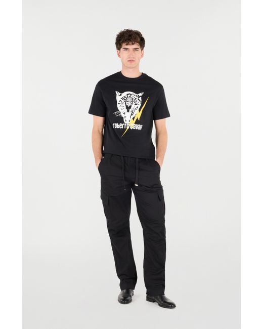Camiseta Con Rayo Y Jaguar Roberto Cavalli de hombre de color Black