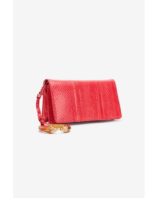 Roberto Cavalli Red Serpentine Pochette Coral