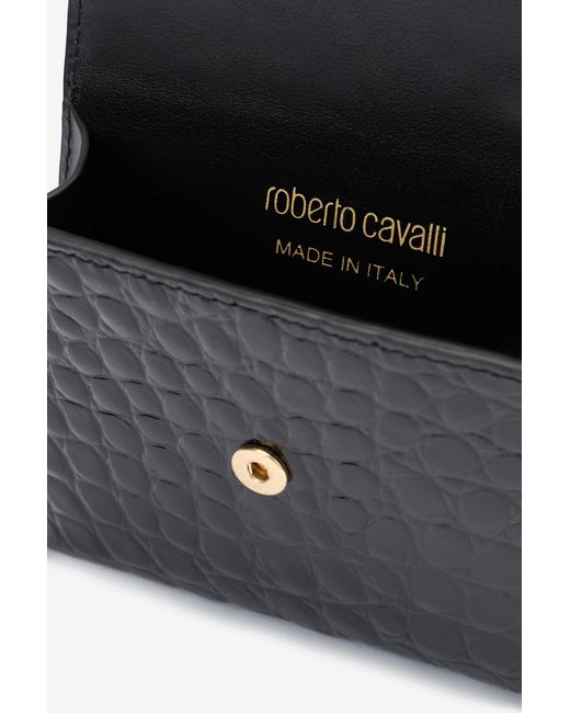 Roberto Cavalli Black Cardholder With Crocodile Print