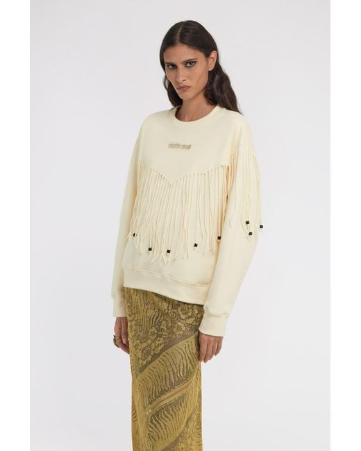 Roberto Cavalli Natural Fringed Sweatshirt