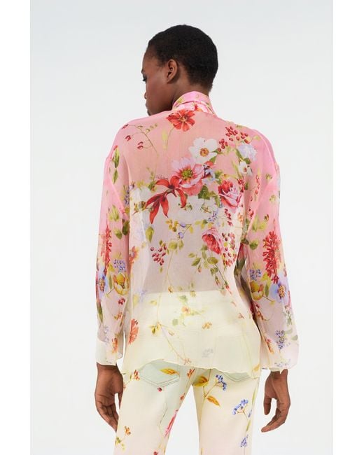 Roberto Cavalli Pink Chiffon Blouse With Miami Flowers Print