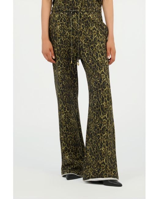 Roberto Cavalli Green Hose Mit Leopardendruck