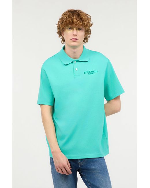 Roberto Cavalli Blue Polo Shirt With Top-Stitched Jc Monogram for men
