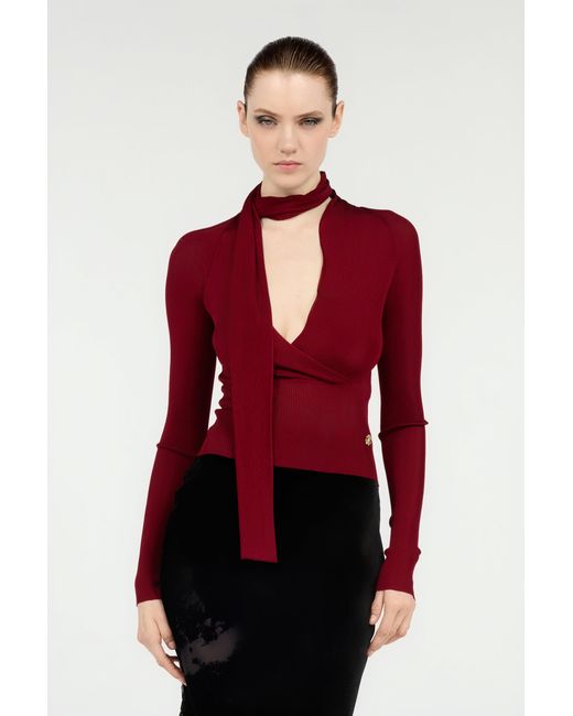 Roberto Cavalli Red Dark Wrap-Over Sweater
